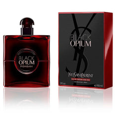 Yves Saint Laurent Black Opium Eau De Parfum Over Red Spray